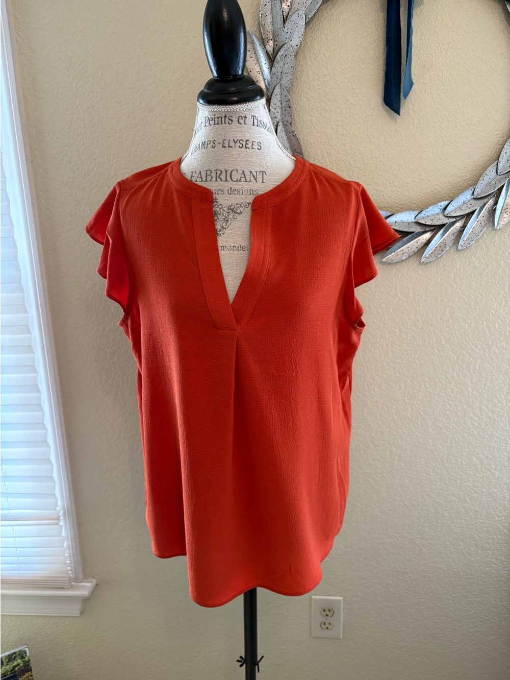 Calvin Klein Women's Orange Split-Neck Flutter Sleeve Top